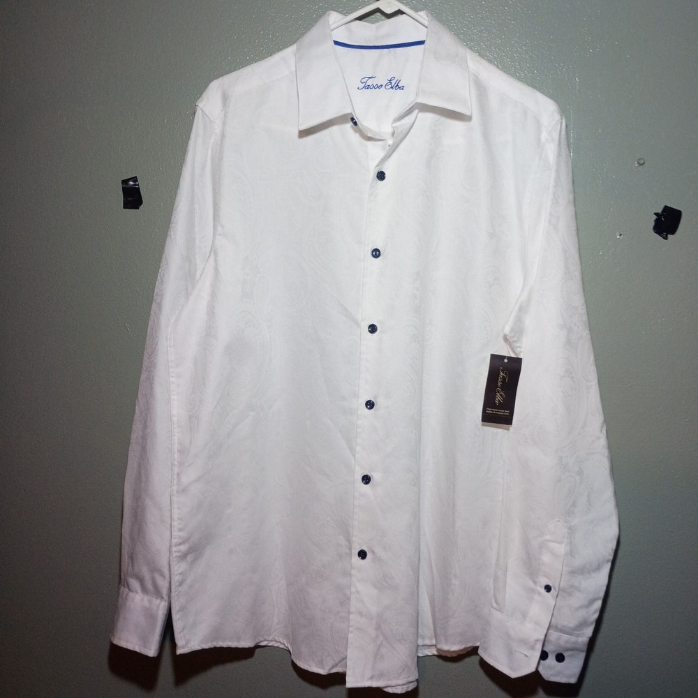 Tasso Elba ,mens ,Long Sleeve shirt, White With Floral Pattern Throughout, Med